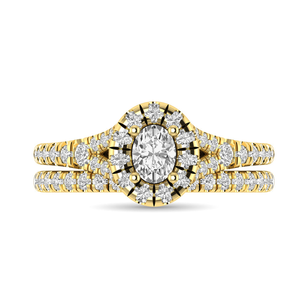 Diamond  Split Shank Single Halo Bridal Ring 1 ct tw Oval Cut in 14K Yellow Gold - thediamondsq