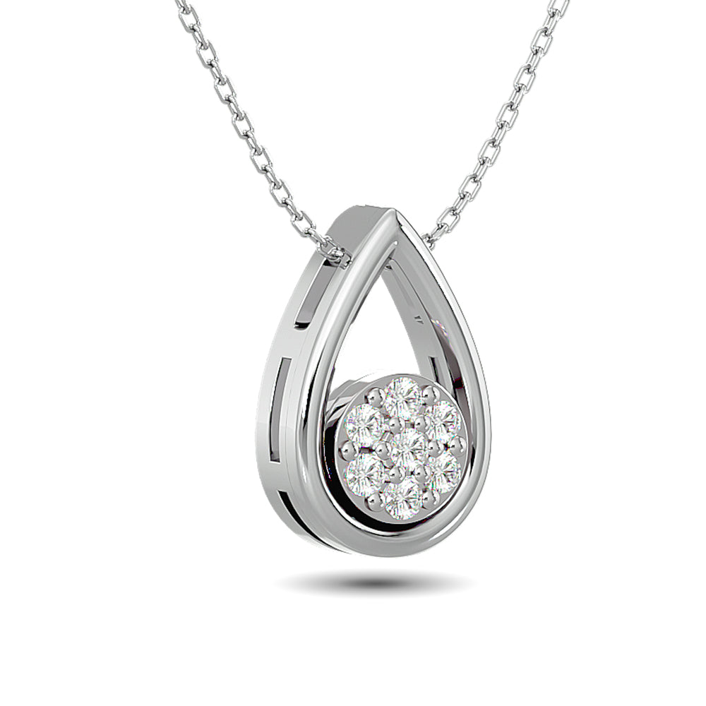 Diamond Tear Shape Pendant 1/10 ct tw Round Cut in 10K White Gold