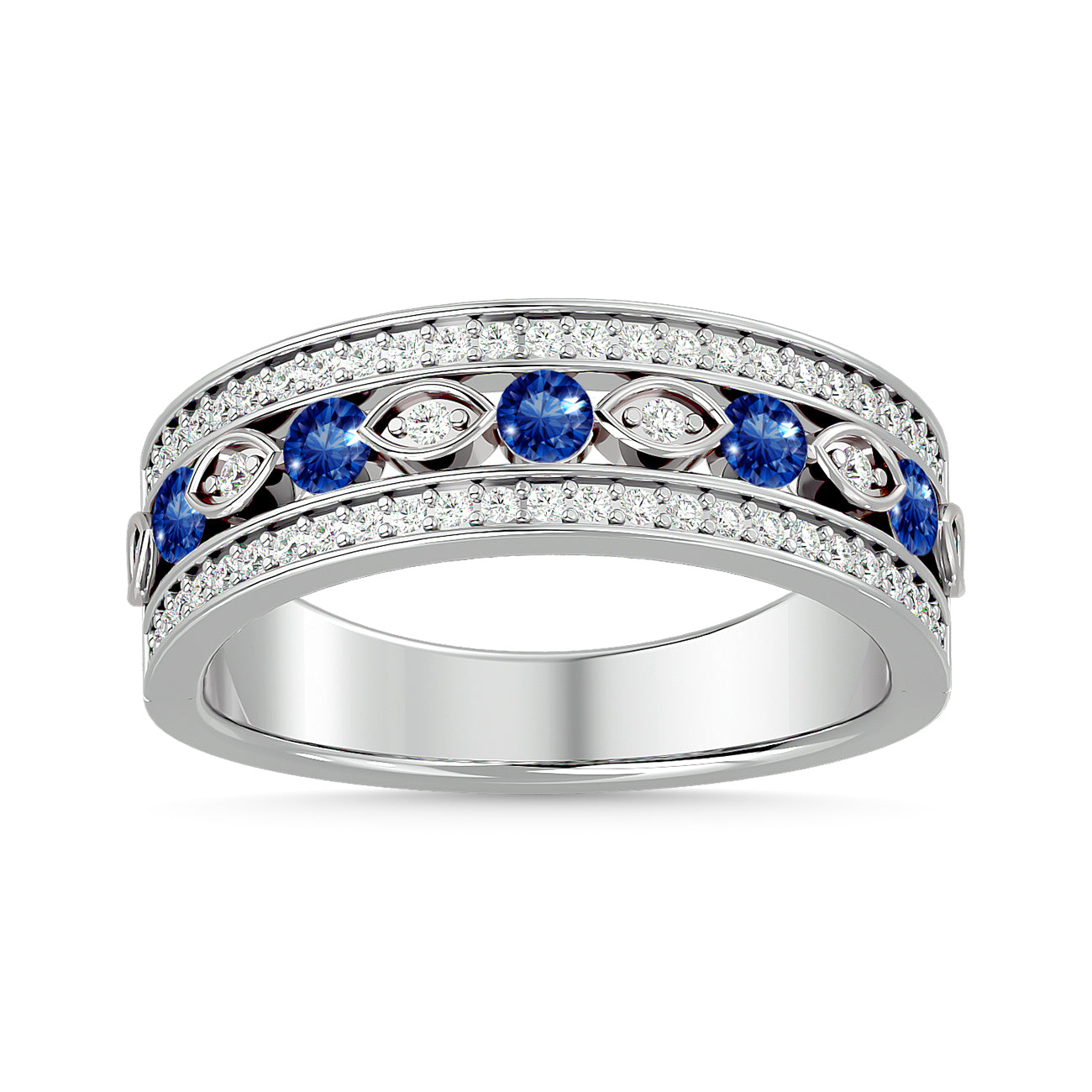 Diamond 5/8 Ct.Tw. And Blue Sapphire Fashion Band in 14K White Gold