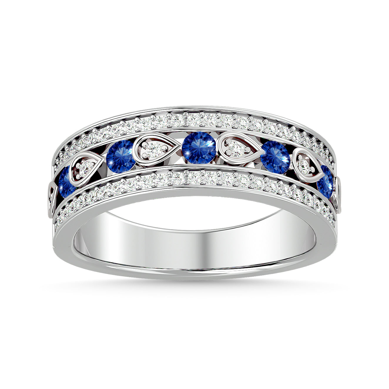 Diamond 5/8 Ct.Tw. And Blue Sapphire Fashion Band in 10K White Gold