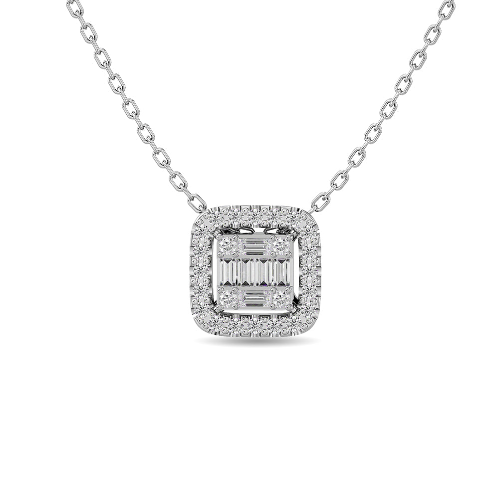 Diamond 1/4 Ct.Tw. Round and Baguette Fashion Pendant in 14K White Gold