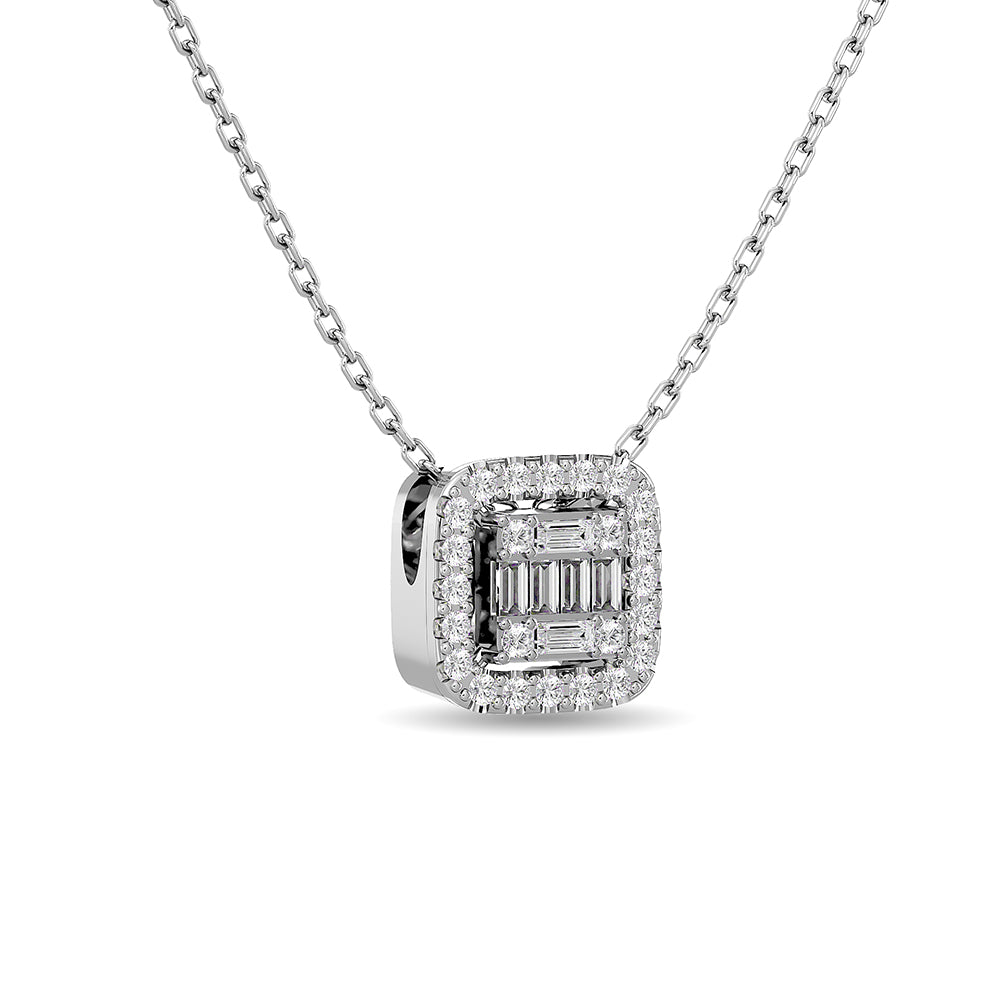 Diamond 1/4 Ct.Tw. Round and Baguette Fashion Pendant in 14K White Gold