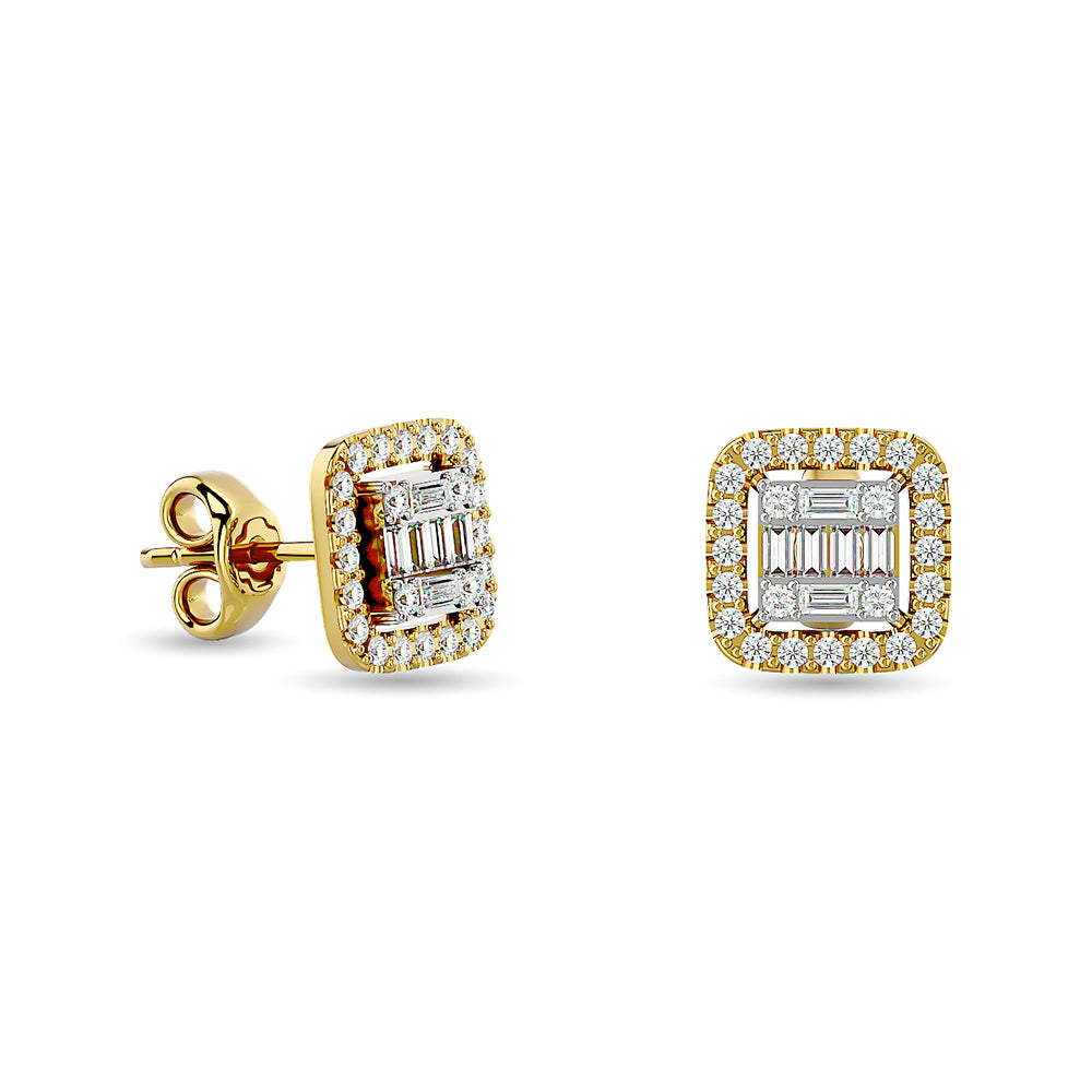 Diamond 1/3 Ct.Tw. Round and Baguette Fashion Earrings in 14K Yellow Gold