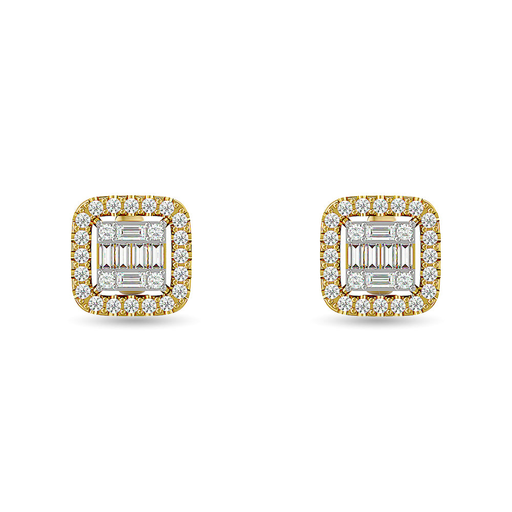 Diamond 1/3 Ct.Tw. Round and Baguette Fashion Earrings in 14K Yellow Gold