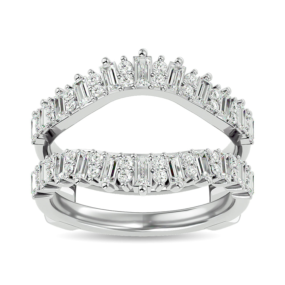 Diamond 7/8 ct tw Round and Straight Baguette Guard Ring  in 14K White Gold