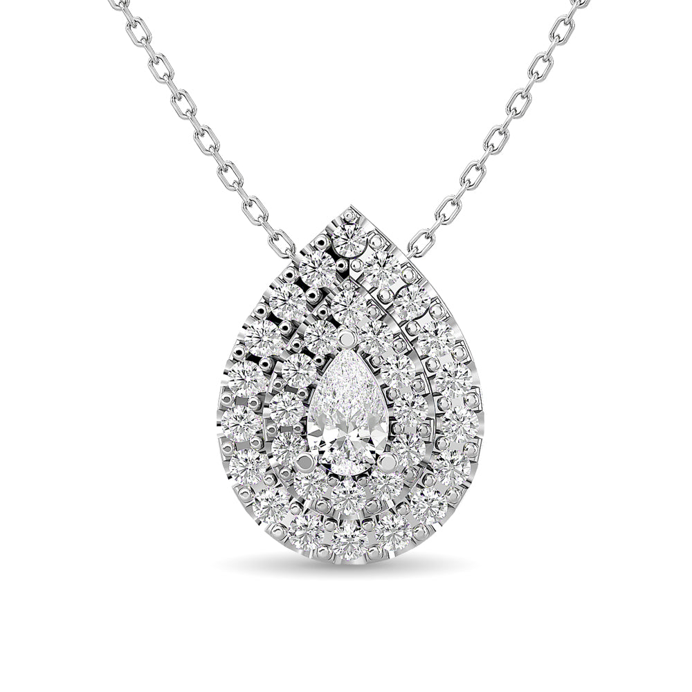 Diamond Pear Cut Double Halo Pendant 3/8 ct tw in 14K White Gold