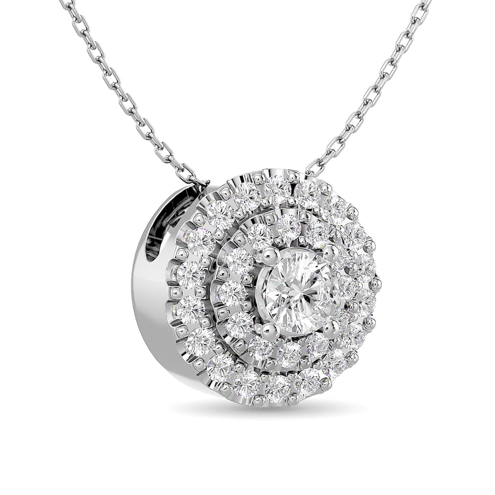 Diamond Round Cut Double Halo Pendant 3/8 ct tw in 14K White Gold