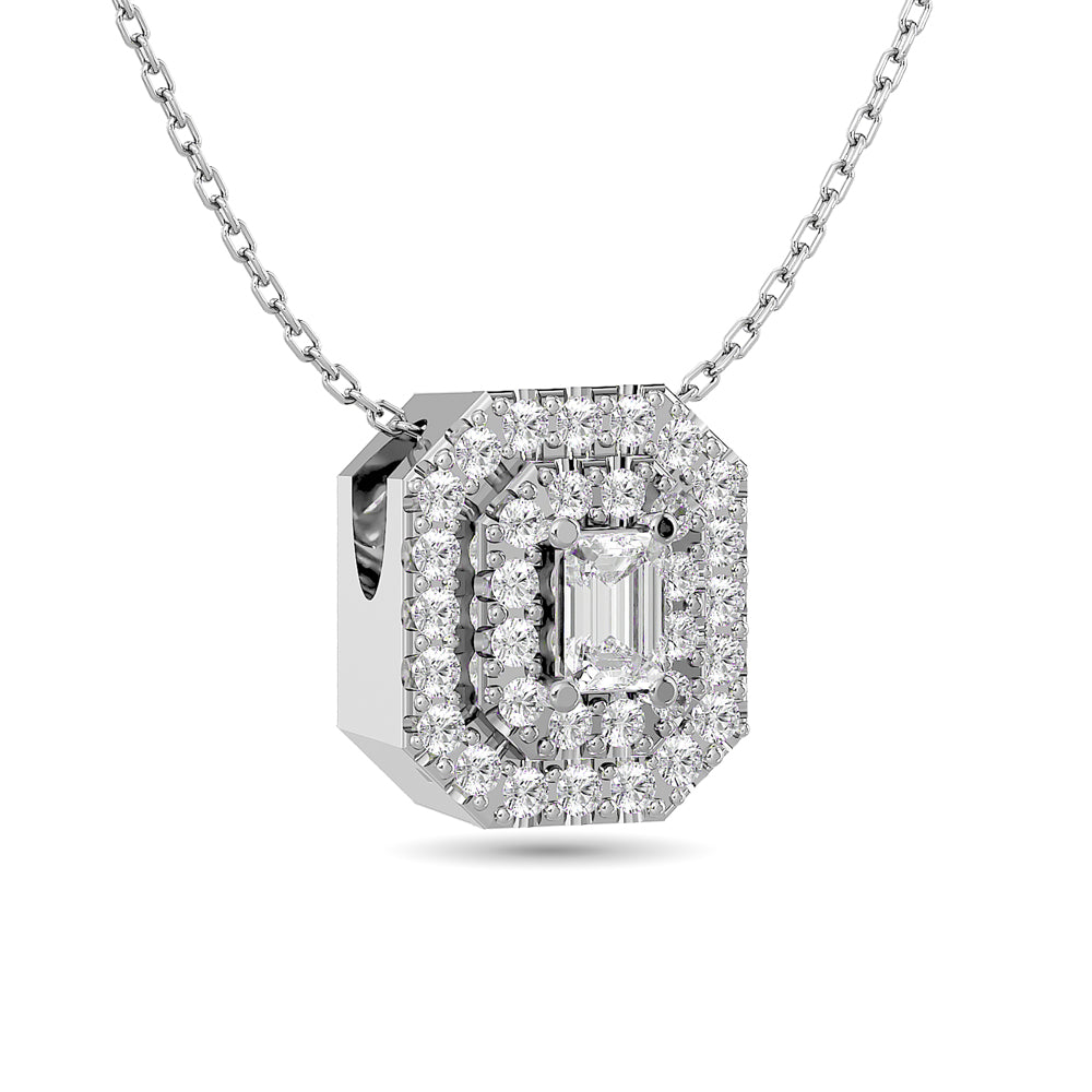 Diamond Emerald Cut Double Halo Pendant 3/8 ct tw in 14K White Gold