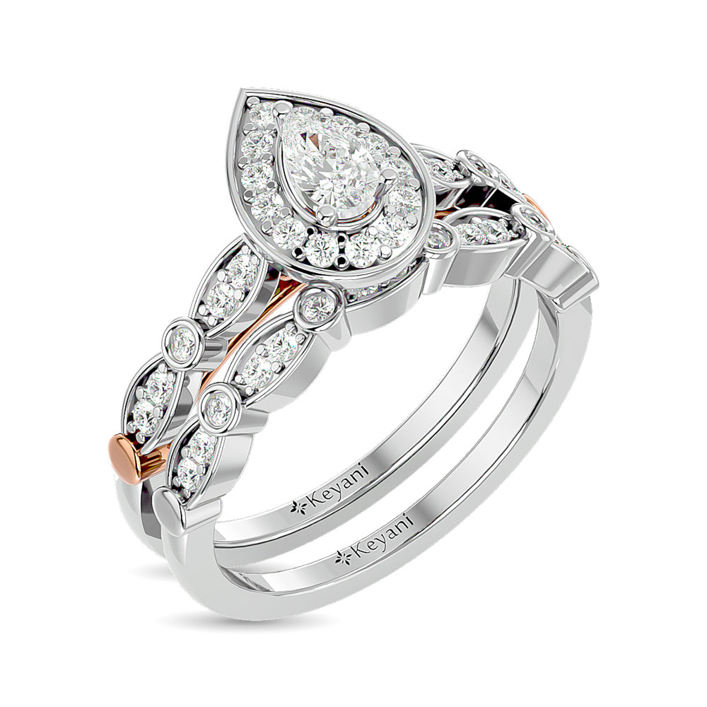 Diamond 5/8 Ct.Tw. Pear Cut Bridal Ring in 14K Two Tone