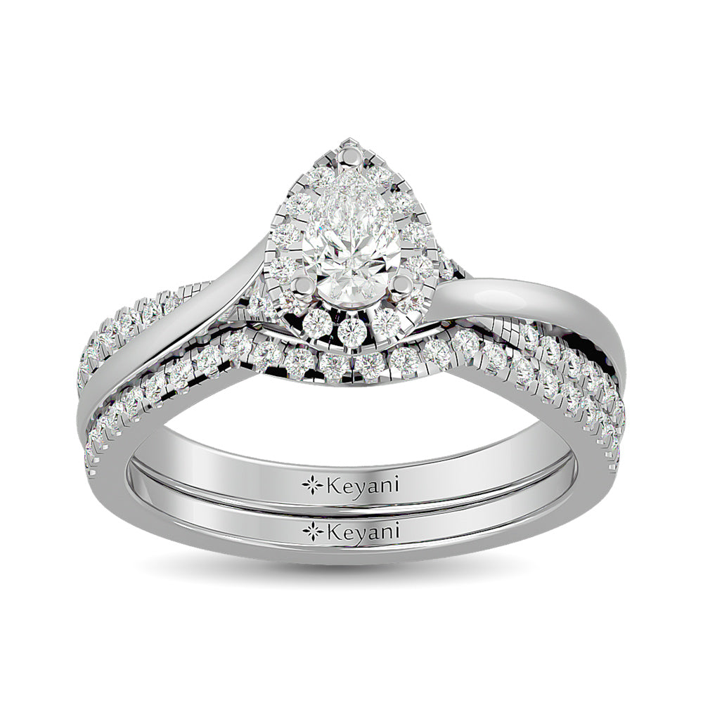 Diamond 5/8 Ct.Tw. Pear Cut Bridal Ring in 14K White Gold