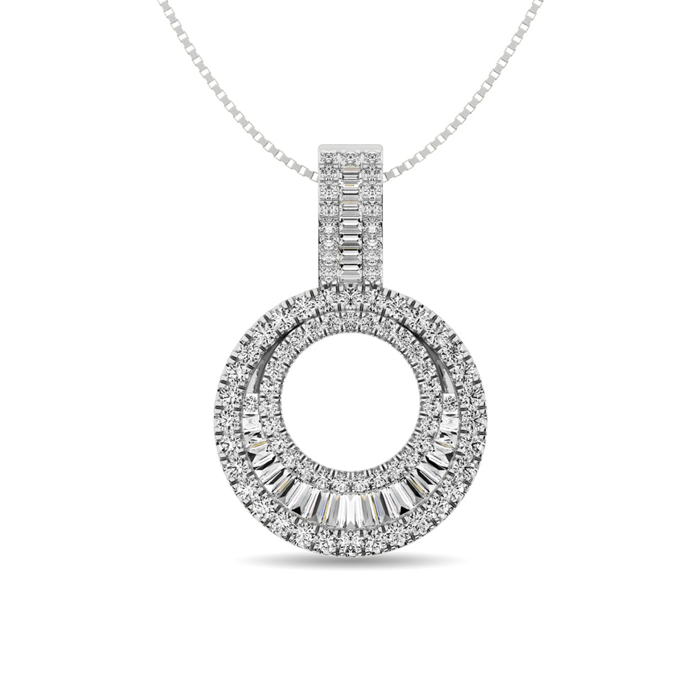 Diamond 5/8 Ct.Tw. Round and Baguette Fashion Pendant in 14K White Gold