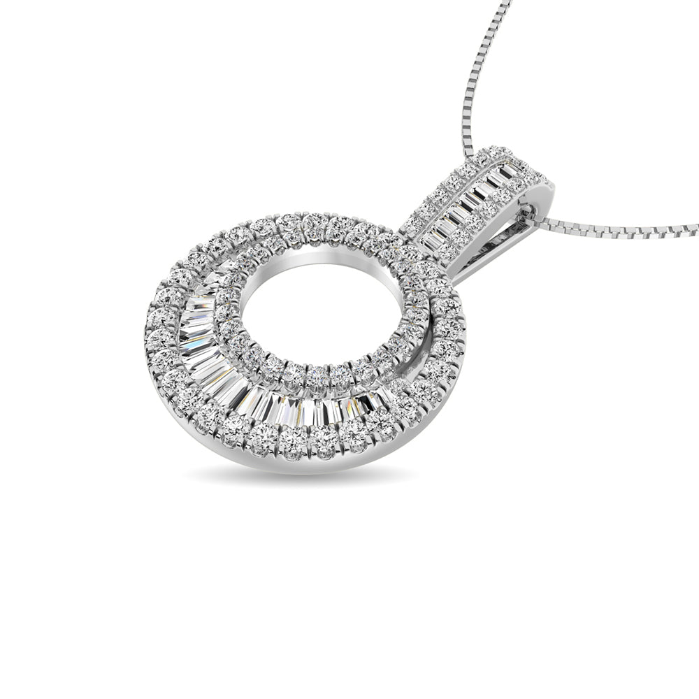 Diamond 5/8 Ct.Tw. Round and Baguette Fashion Pendant in 14K White Gold