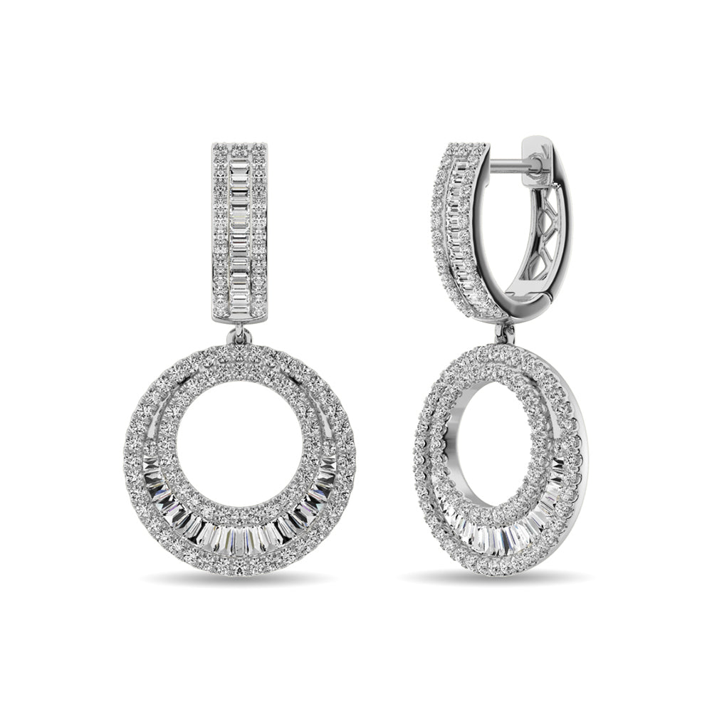 Diamond 1 Ct.Tw. Round and Baguette Hoop Earrings in 14K White Gold