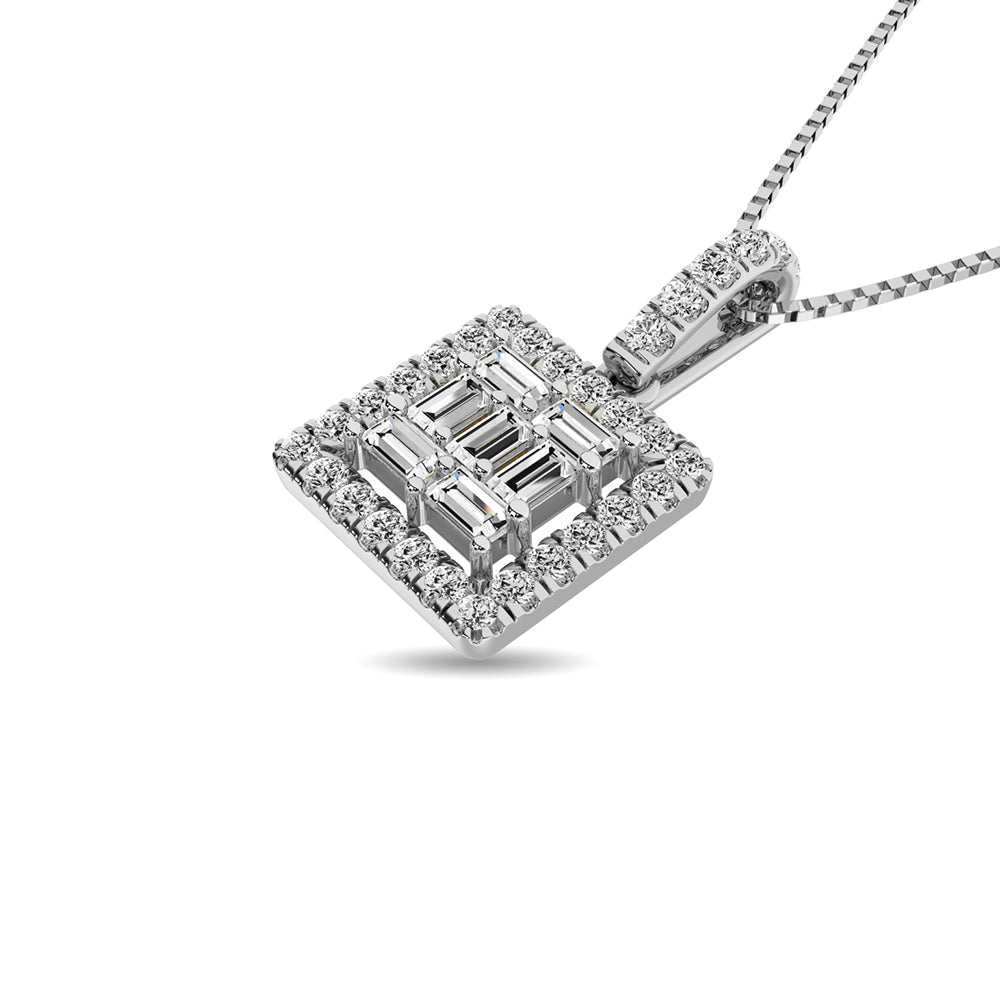 Diamond 1/3 Ct.Tw. Round and Baguette Fashion Pendant in 14K White Gold