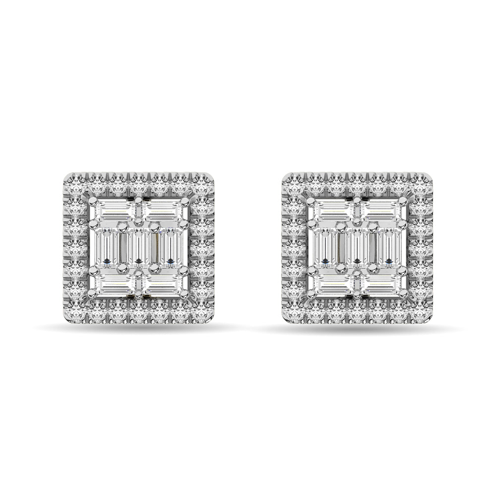 Diamond 1/3 Ct.Tw. Round and Baguette Fashion Earrings in 14K White Gold