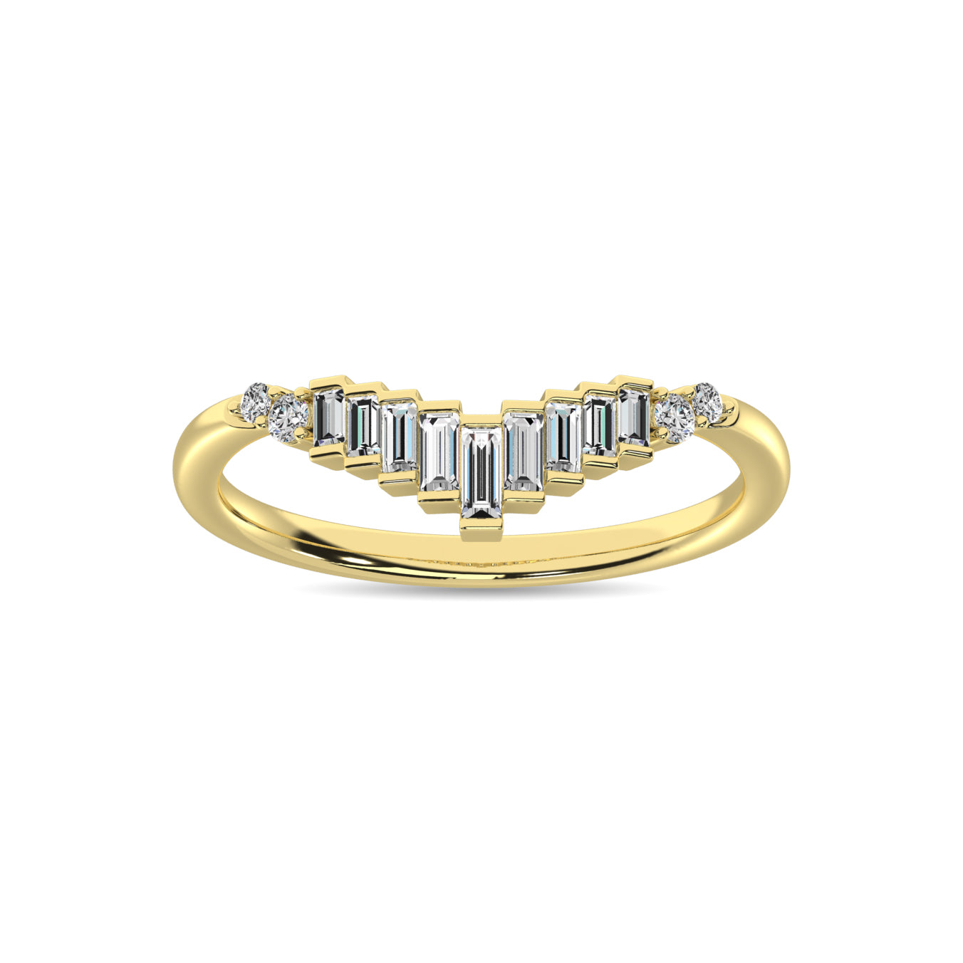 Diamond 1/5 ct tw Round and Baguette Chevron Band  in 10K Yellow Gold