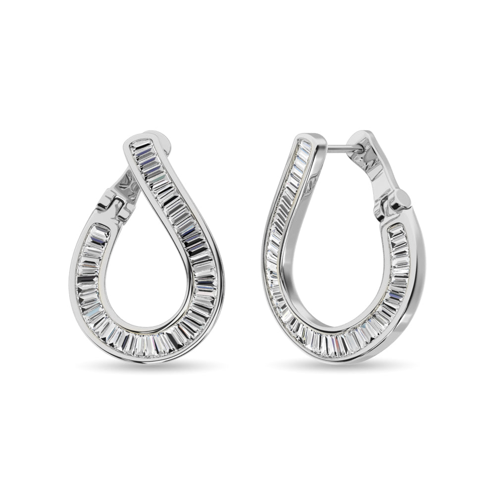 Diamond 1 1/2 Ct.Tw. Baguette Hoop Earrings in 14K White Gold