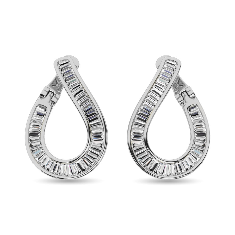 Diamond 1 1/2 Ct.Tw. Baguette Hoop Earrings in 14K White Gold