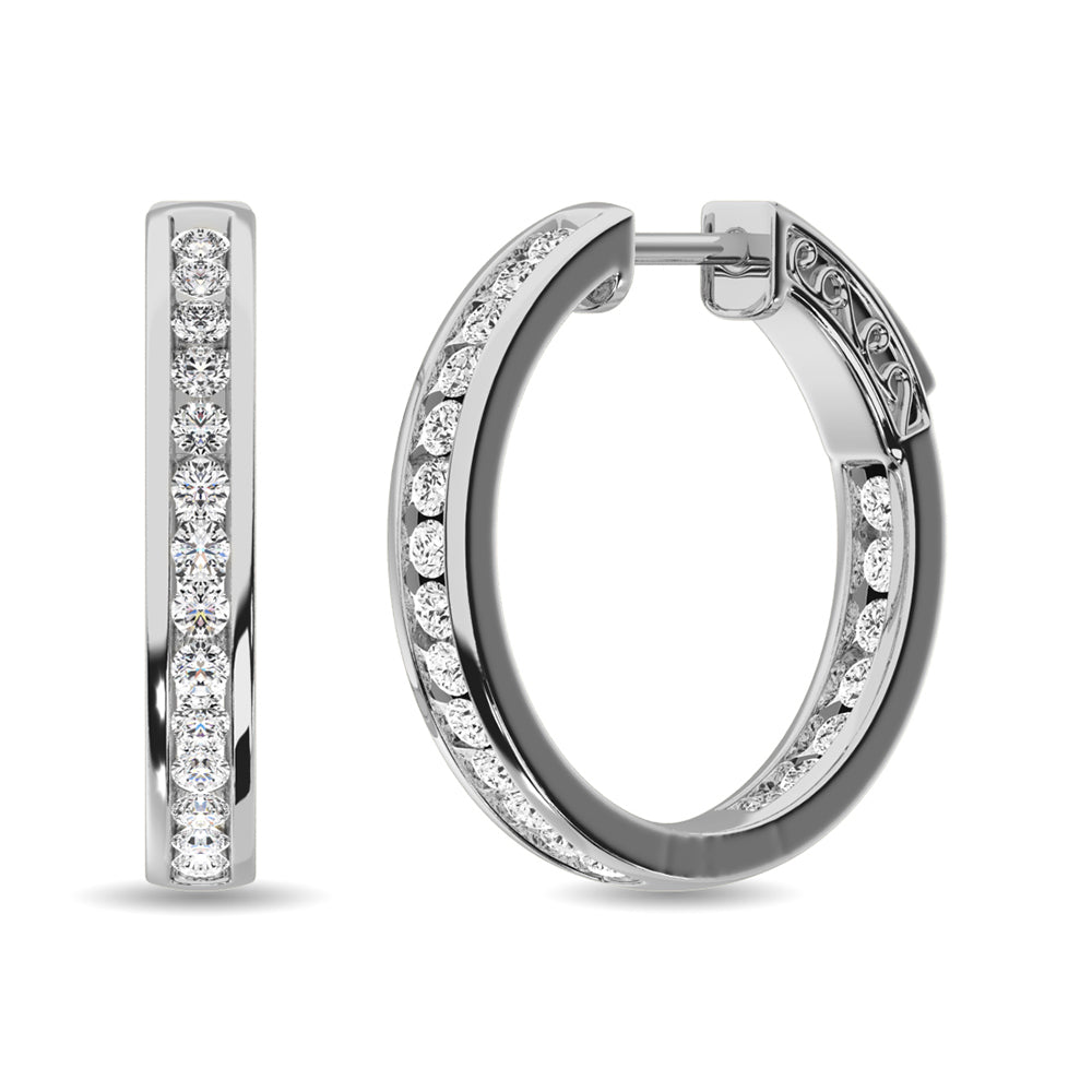 Diamond 1 ct tw Hoop Earrings in 14K White Gold