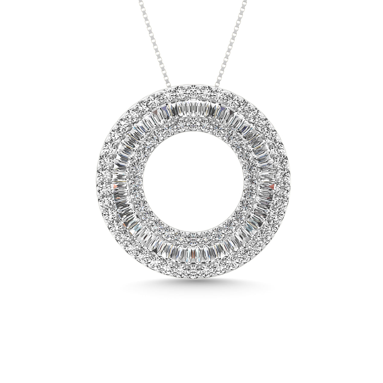 Diamond 2 Ct.Tw. Circle Round and Straight Baguette Fashion Pendant in 14K White Gold