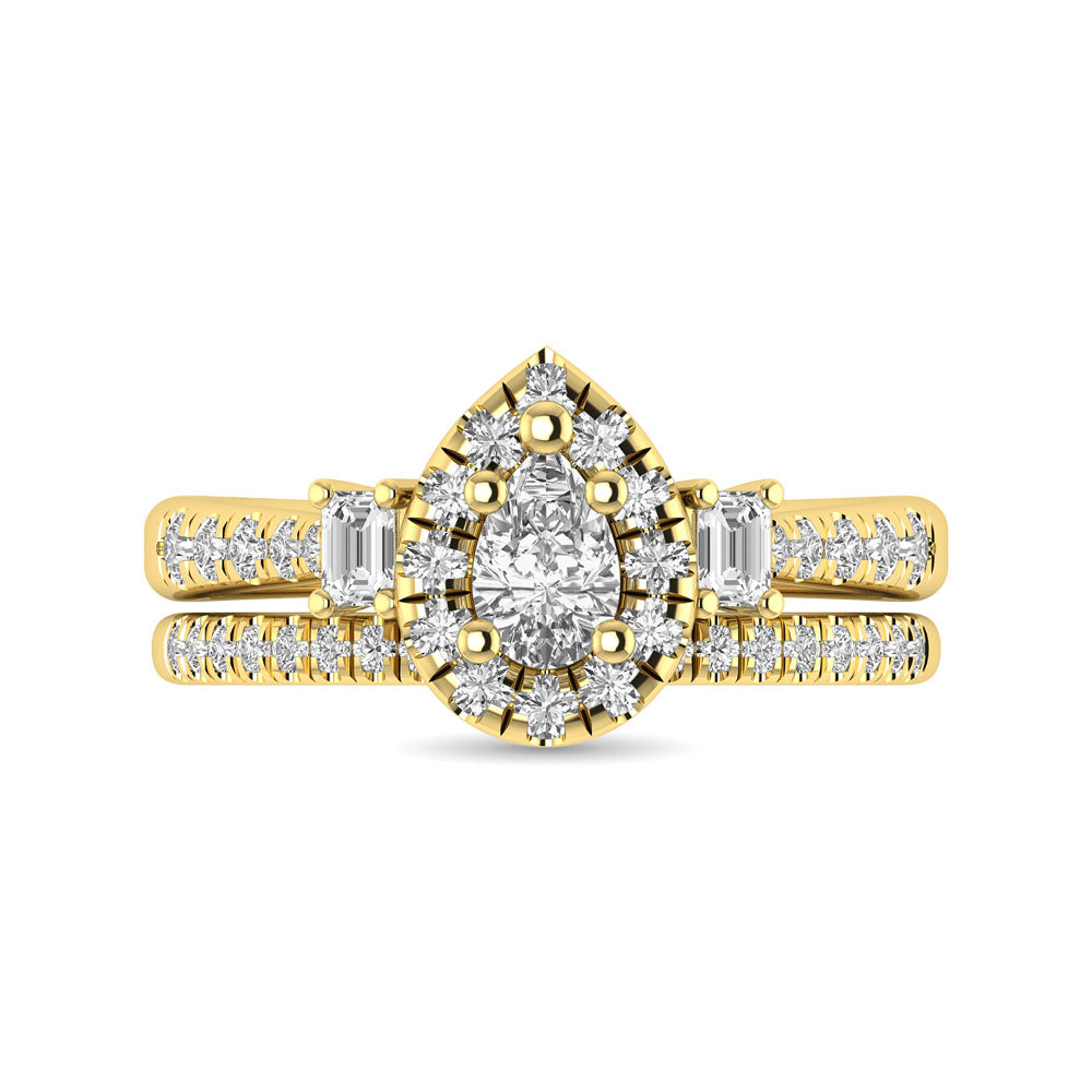 Diamond Classic Shank Single Halo Bridal Ring 1 ct tw Pear Cut in 14K Yellow Gold