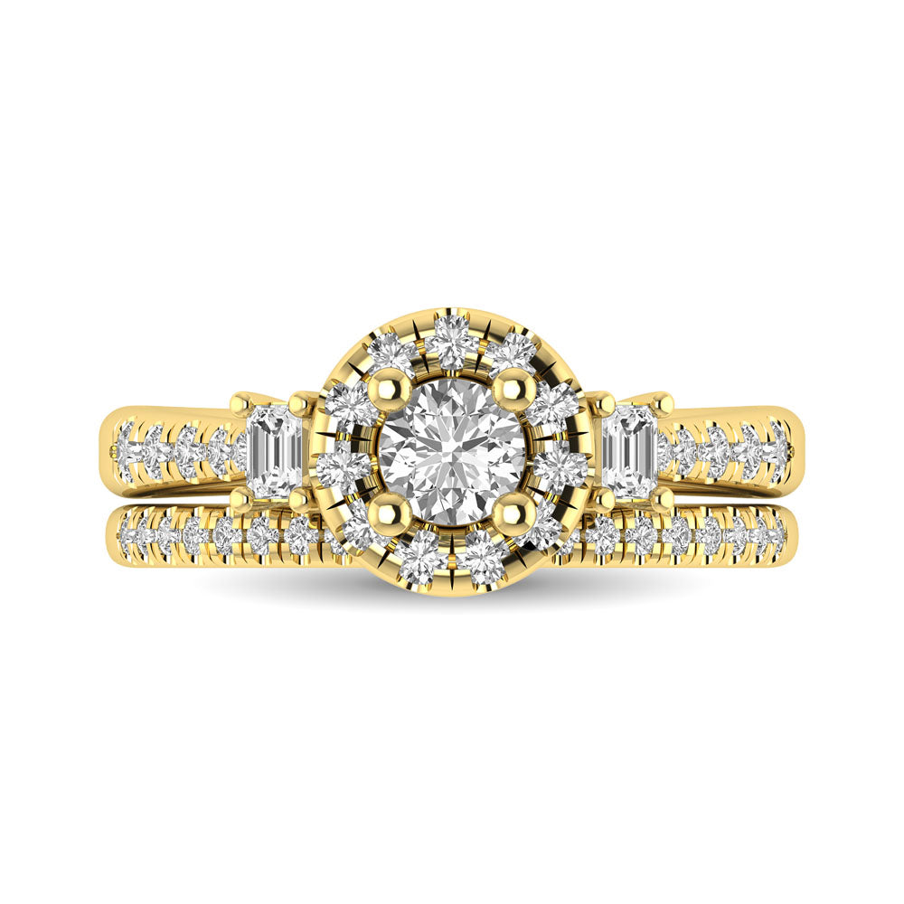 Diamond Classic Shank Single Halo Bridal Ring 1 ct tw Round Cut in 14K Yellow Gold