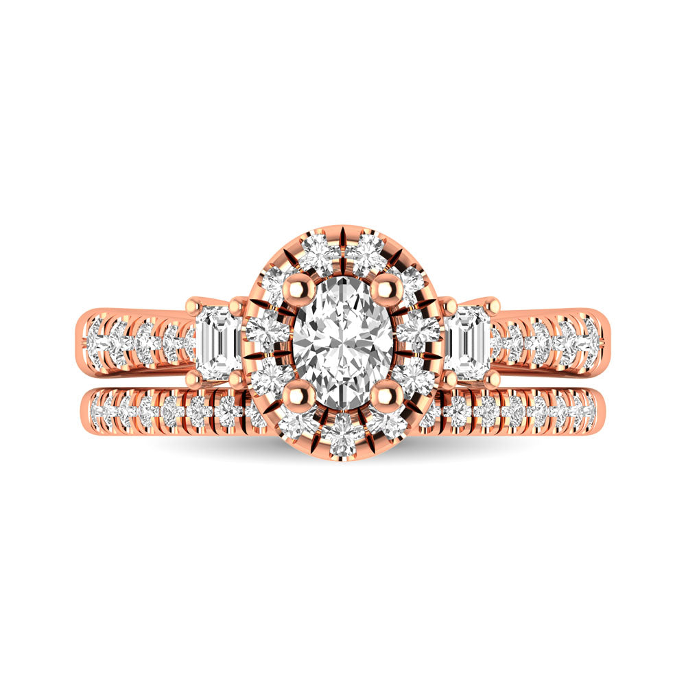 Diamond Classic Shank Single Halo Bridal Ring 1 ct tw Oval Cut in 14K Rose Gold