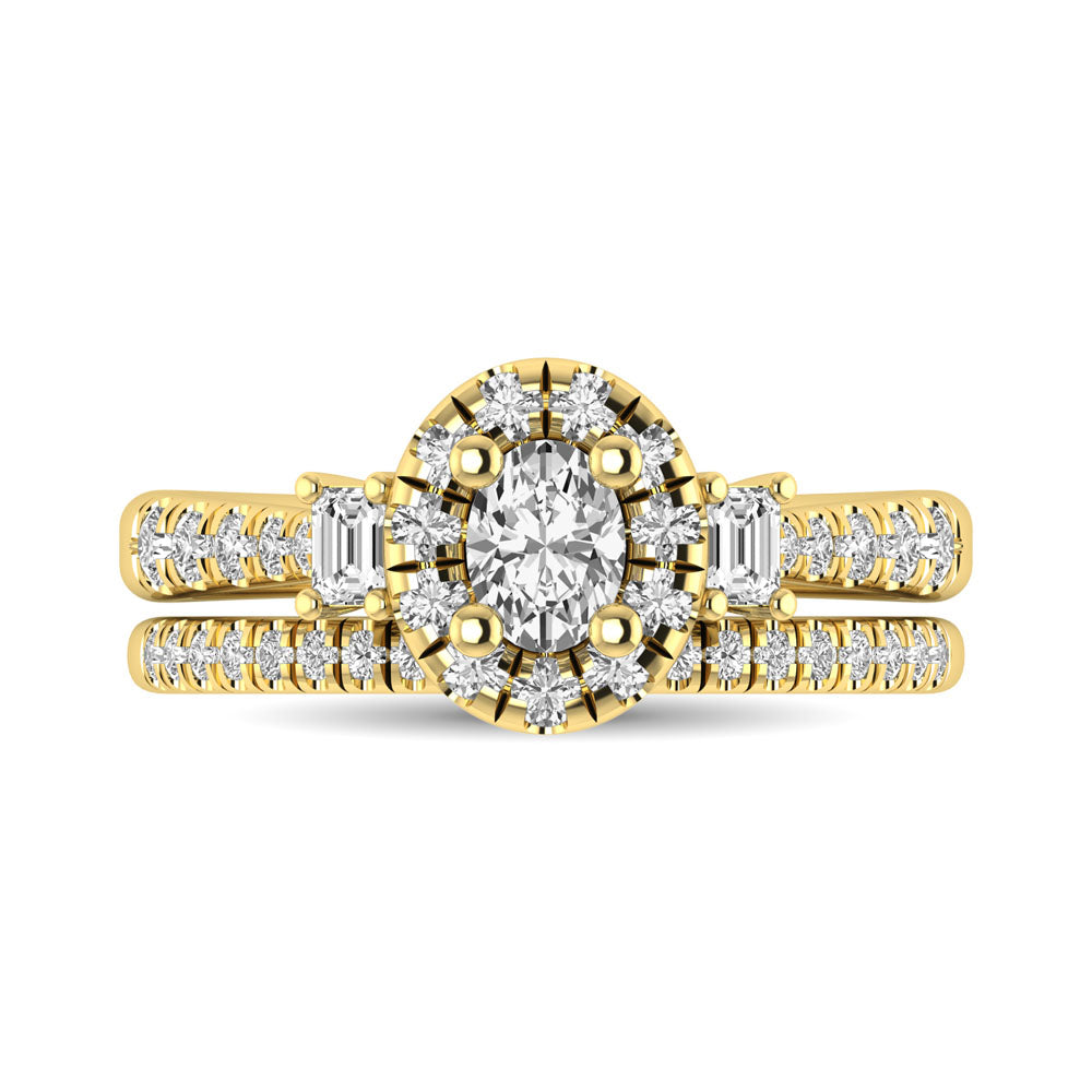 Diamond Classic Shank Single Halo Bridal Ring 1 ct tw Oval Cut in 14K Yellow Gold