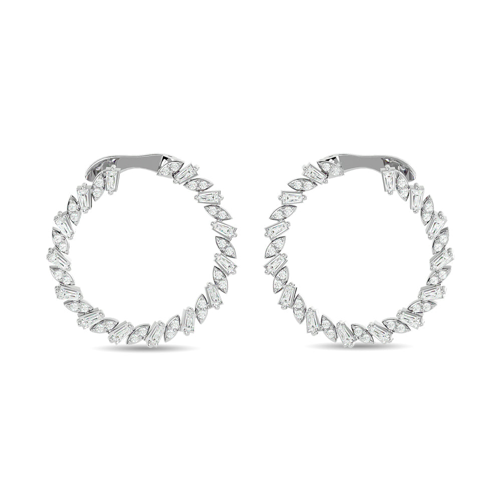 Diamond 3/4 Ct.Tw. Straight Baguette Hoop Earrings in 14K White Gold