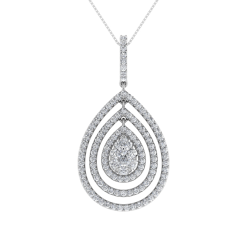 14K White Gold 1 Ct.Tw. Round Diamond Pear Shape Pendant