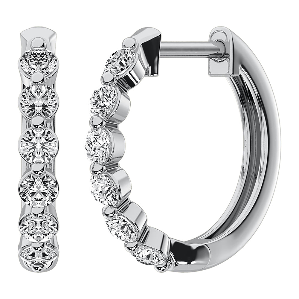 14K White Gold 1/2 Ct.Tw. Diamond Hoop Earrings