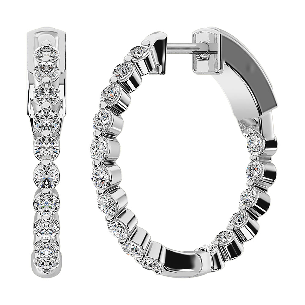 14K White Gold 2 1/6 Ct.Tw. Diamond Round Set Hoop Earrings