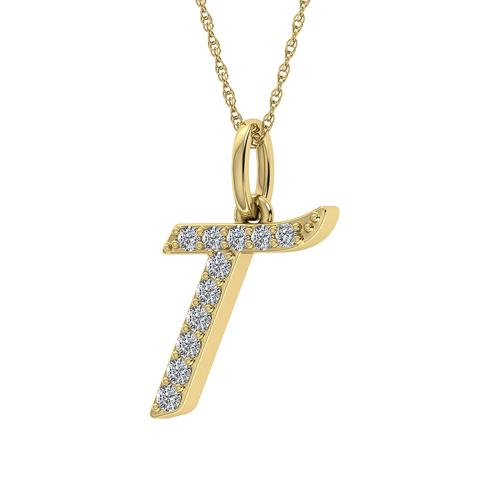 Diamond 1/8 Ct.Tw. Letter T Pendant in 10K Yellow Gold