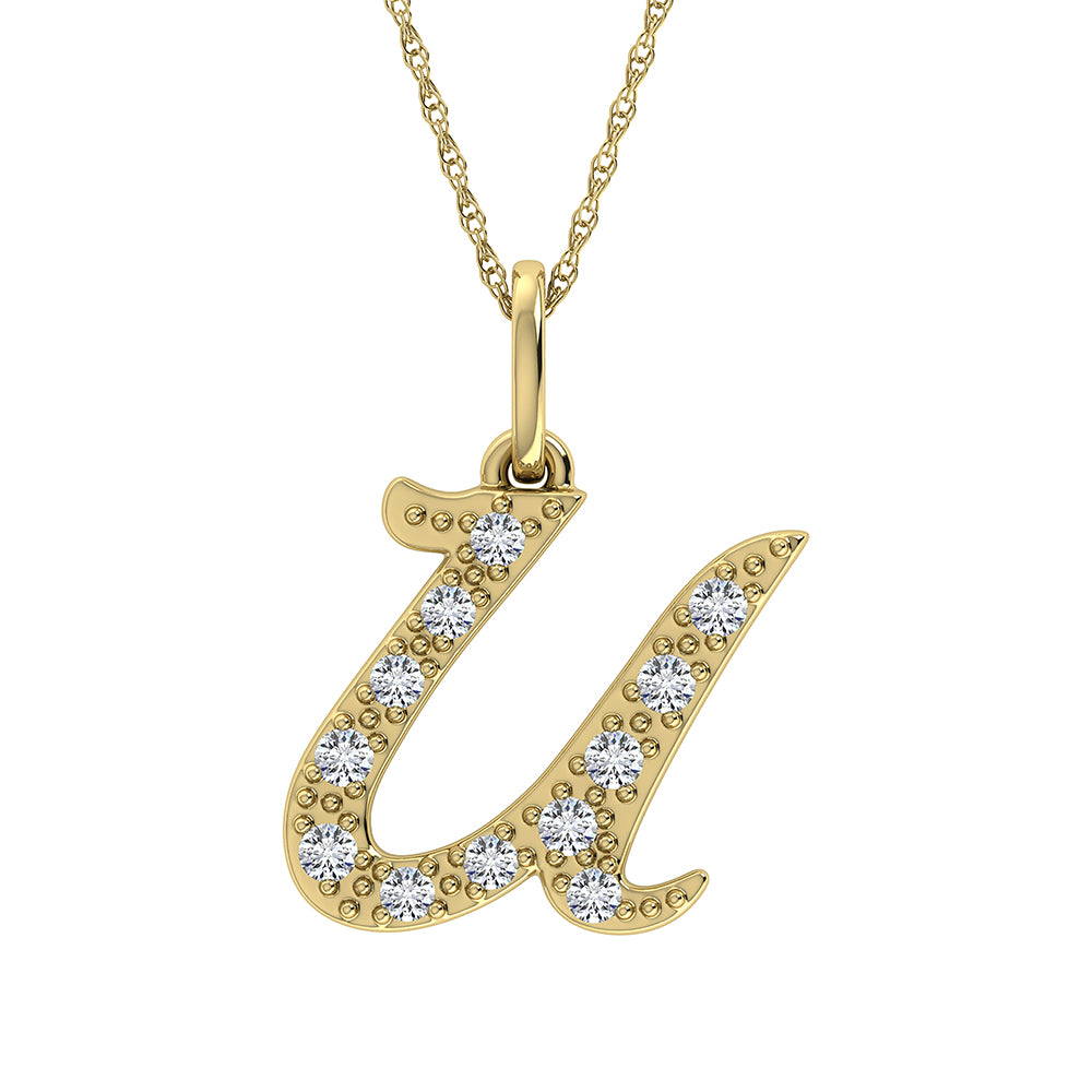 Diamond 1/8 Ct.Tw. Letter U Pendant in 10K Yellow Gold - thediamondsq