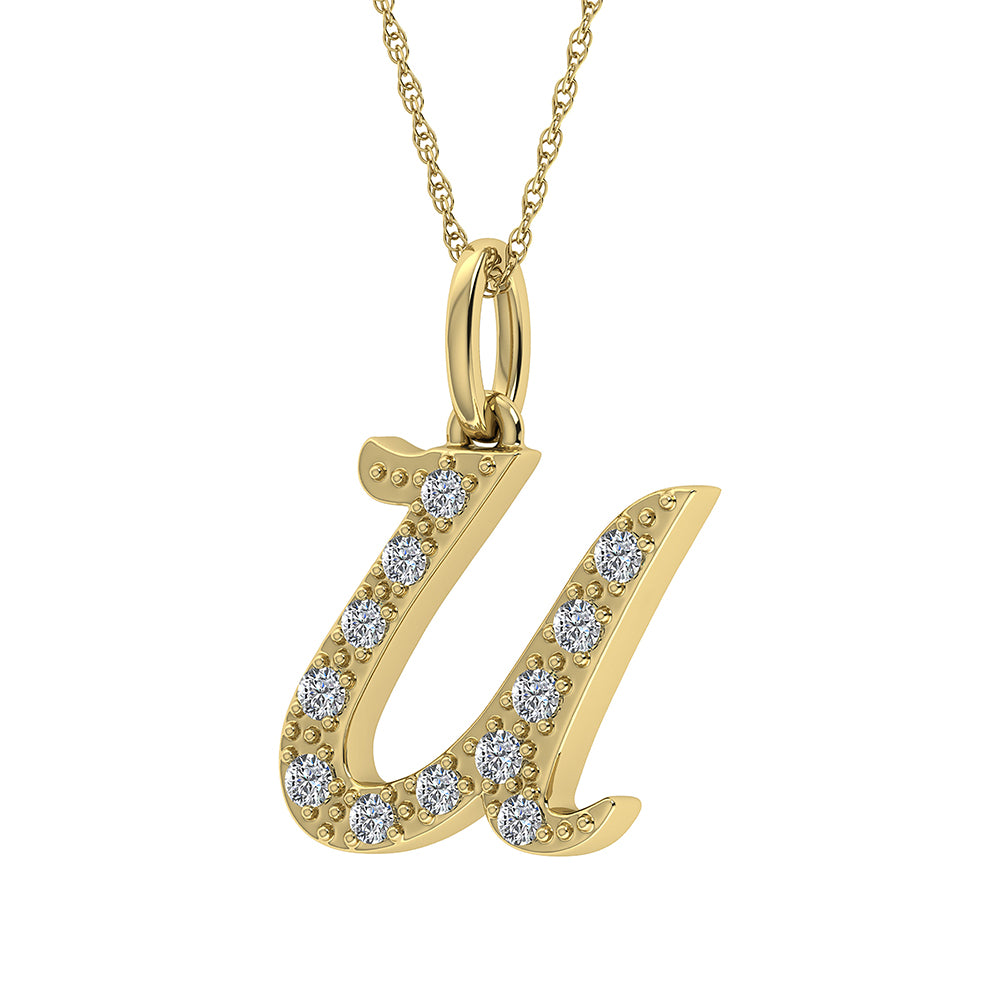 Diamond 1/8 Ct.Tw. Letter U Pendant in 10K Yellow Gold - thediamondsq