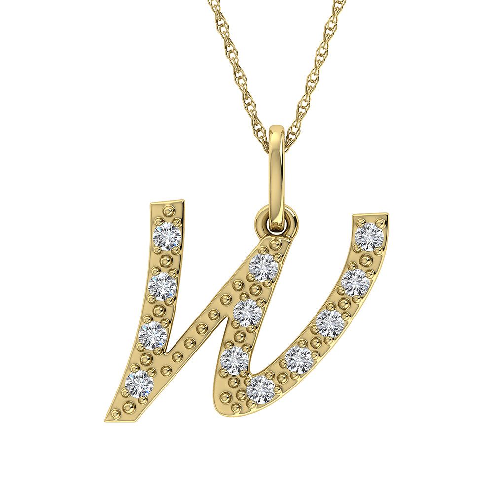 Diamond 1/8 Ct.Tw. Letter W Pendant in 10K Yellow Gold - thediamondsq