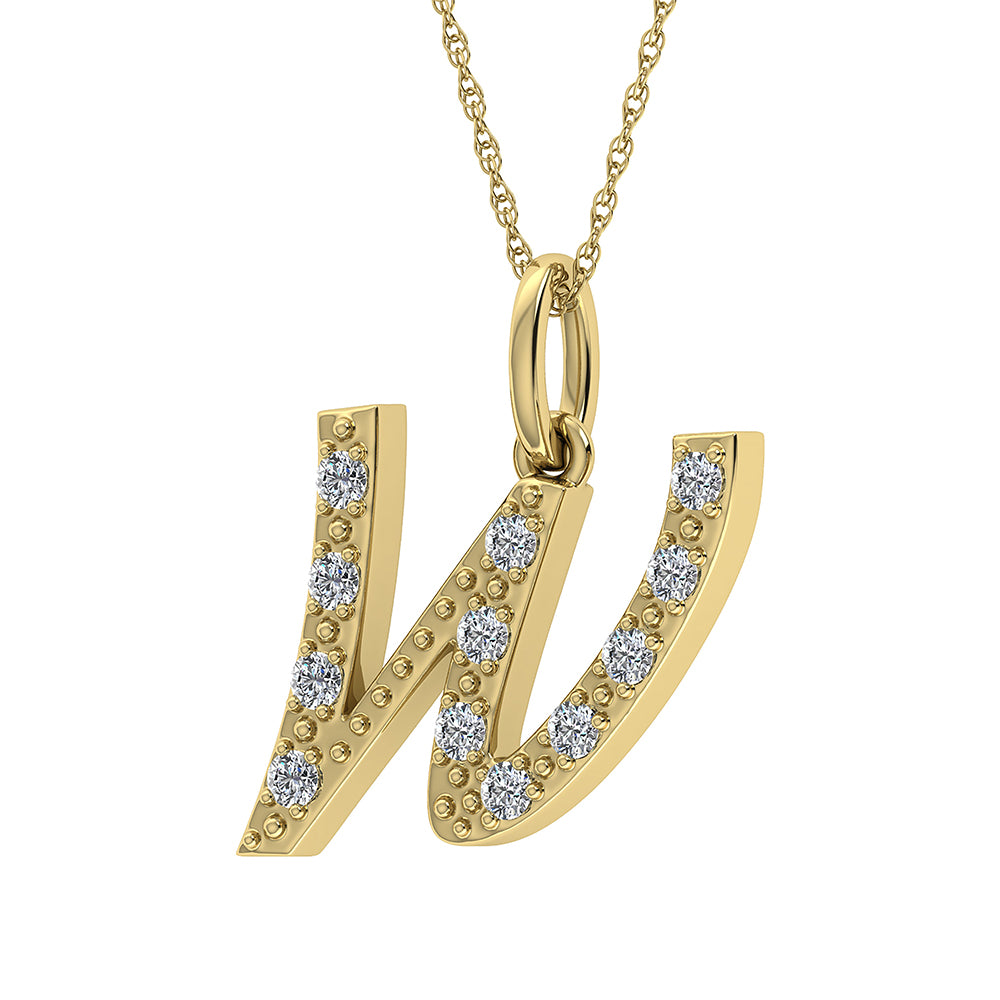 Diamond 1/8 Ct.Tw. Letter W Pendant in 10K Yellow Gold - thediamondsq