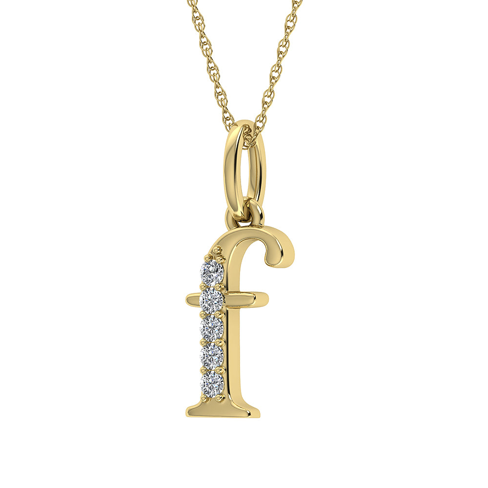 Diamond 1/20 Ct.Tw. Letter F Pendant in 10K Yellow Gold - thediamondsq