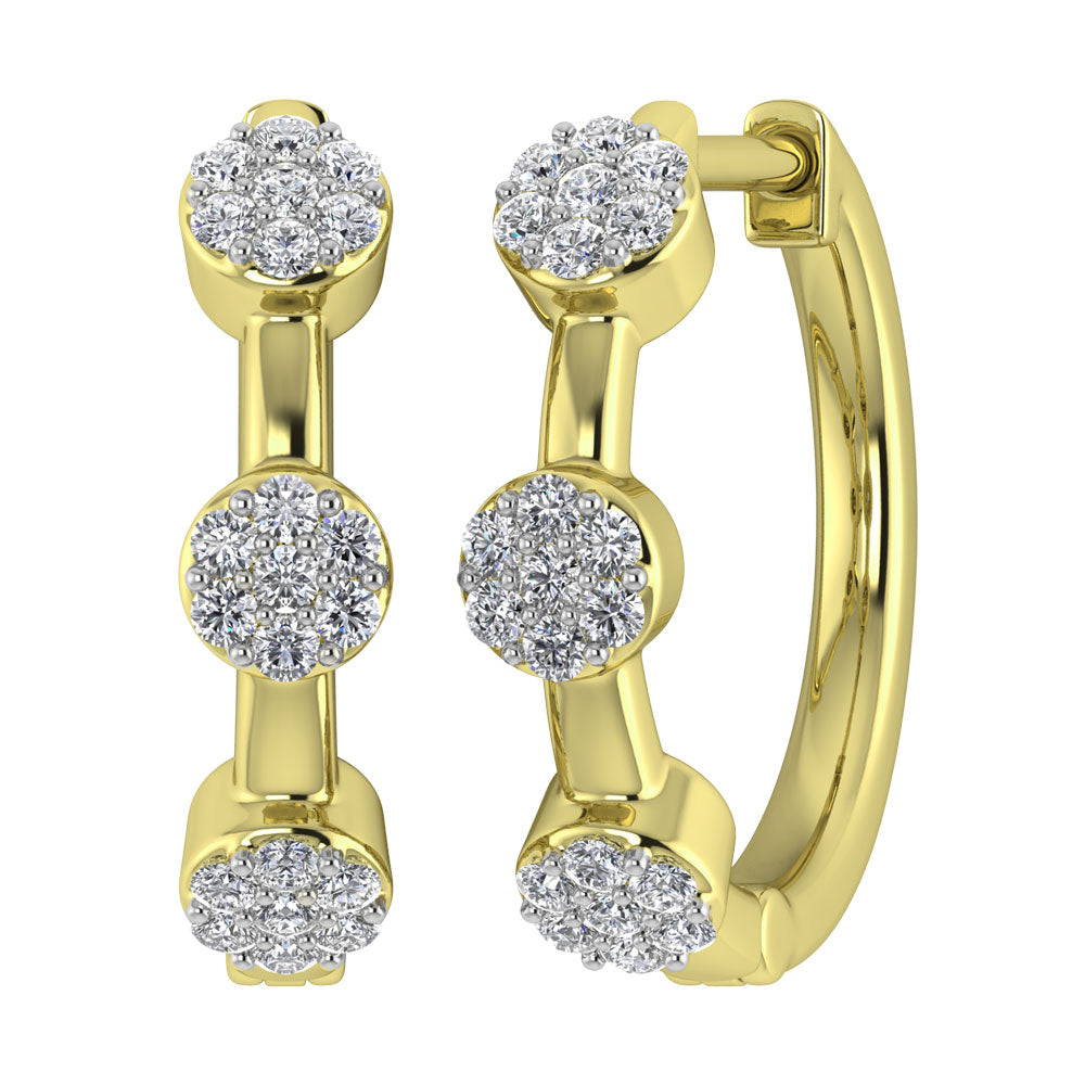 Diamond 1/5 Ct.Tw. Cluster Hoop Earrings in 10K Yellow Gold