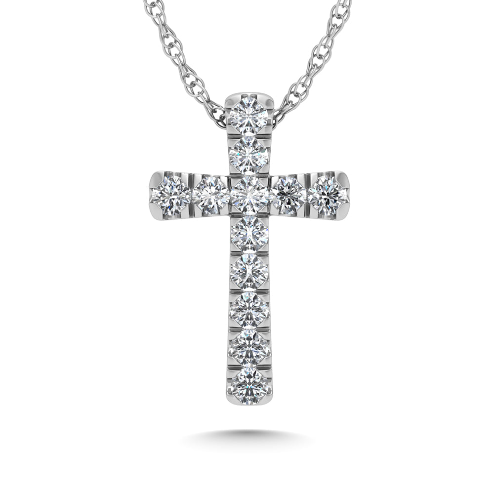 14K White Gold Diamond 1/8 Ct.Tw. Cross Pendant