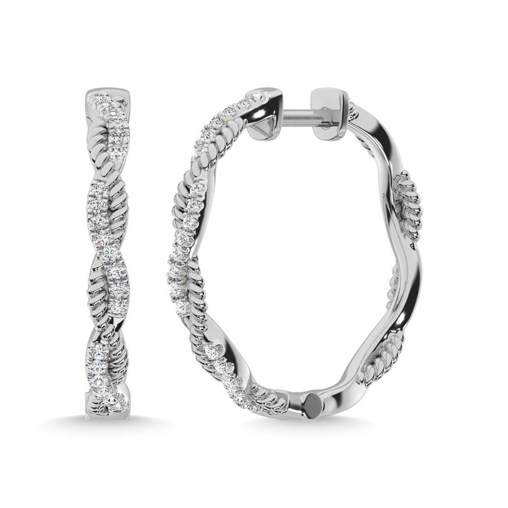 10K White Gold Diamond 1/5 Ct.Tw. Hoop Earrings