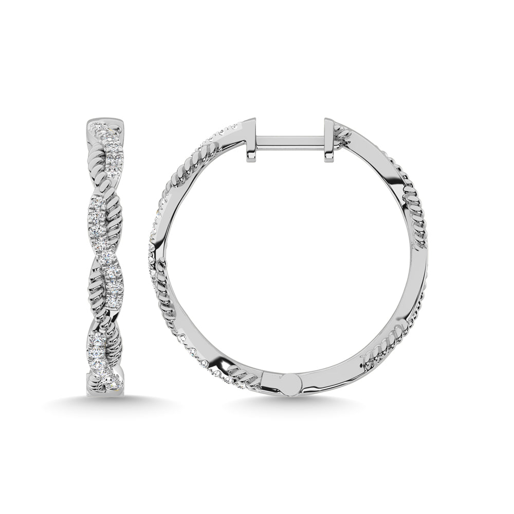 10K White Gold Diamond 1/5 Ct.Tw. Hoop Earrings