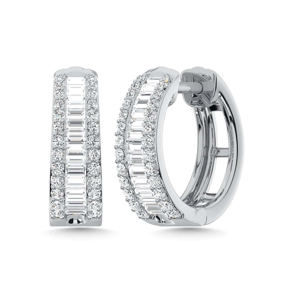 14K White Gold Diamond 1/2 Ct.Tw. Hoop Earrings