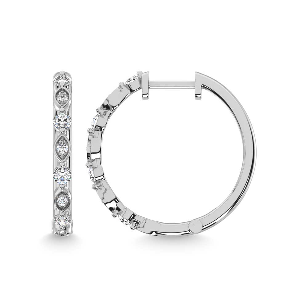 14K White Gold Diamond 3/8 Ct.Tw. Hoop Earrings