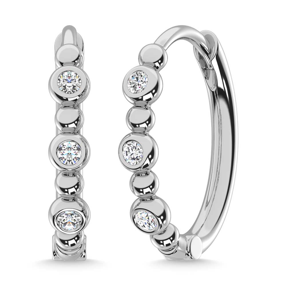 14K White Gold Diamond 1/6 Ct.Tw. Hoop Earrings