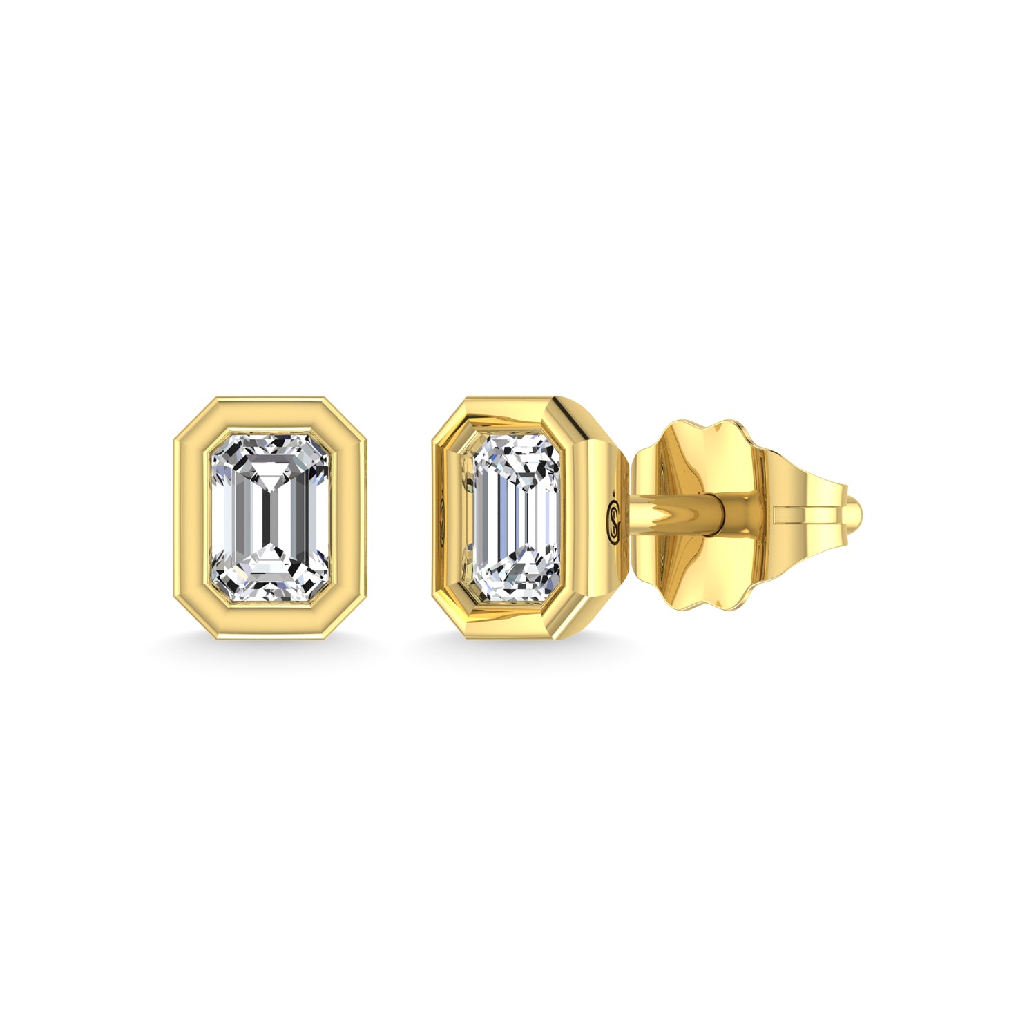 Diamond 1/5 Ct.Tw. Emerald Shape Stud Earrings in 14K Yellow Gold