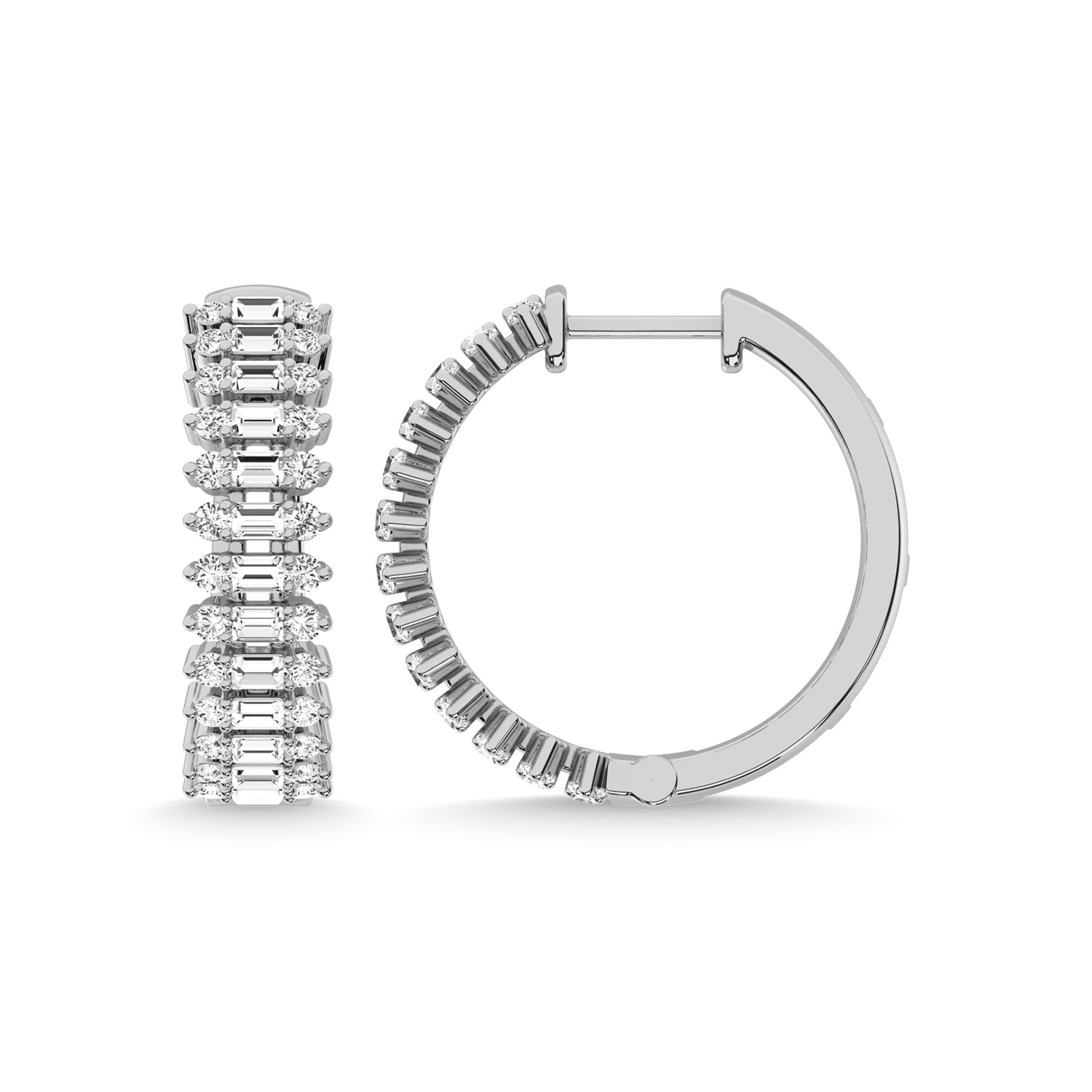 14K White Gold Diamond 3/4 Ct.Tw. Hoop Earrings - thediamondsq