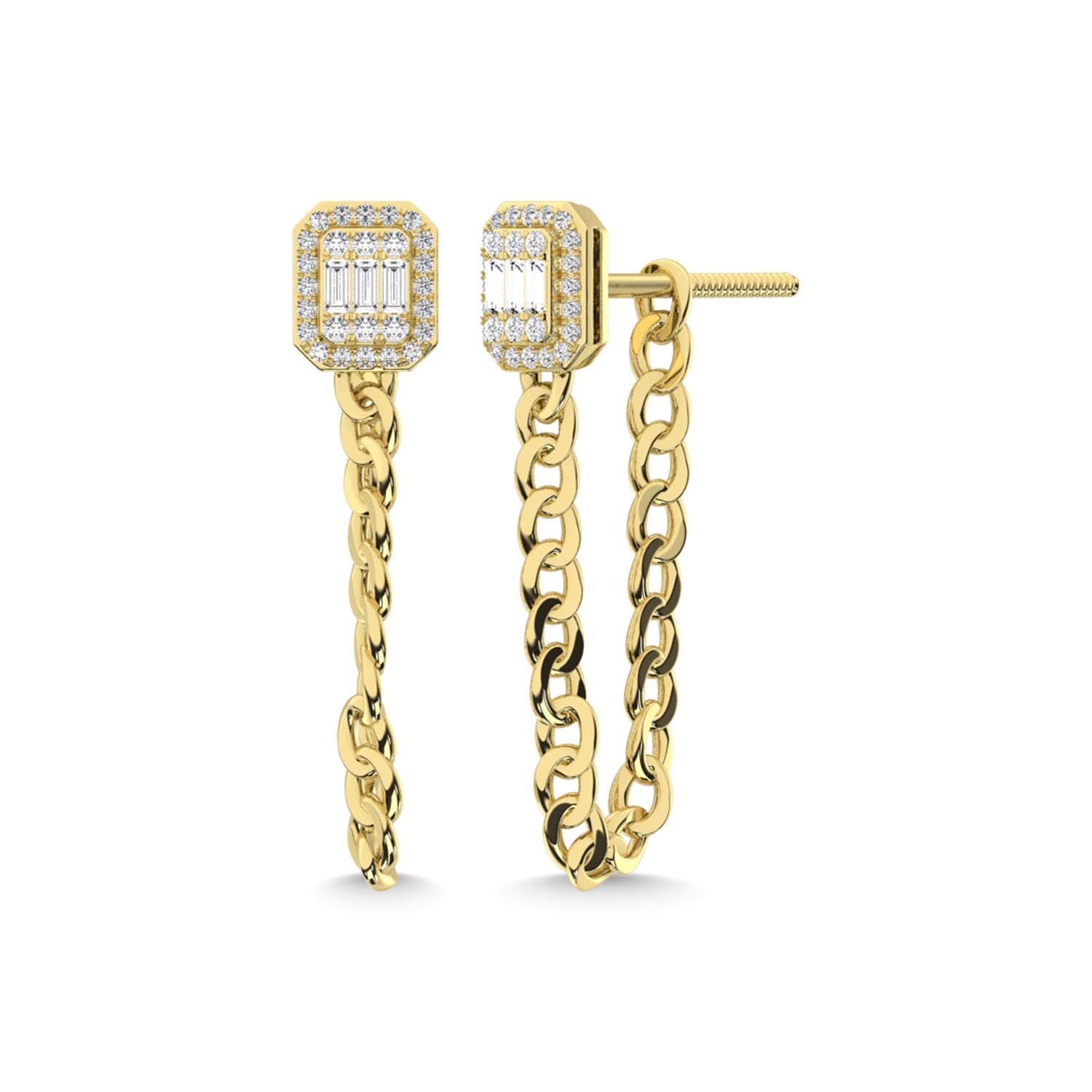 14K Yellow Gold Diamond 1/2 Ct.Tw. Cuban Earrings