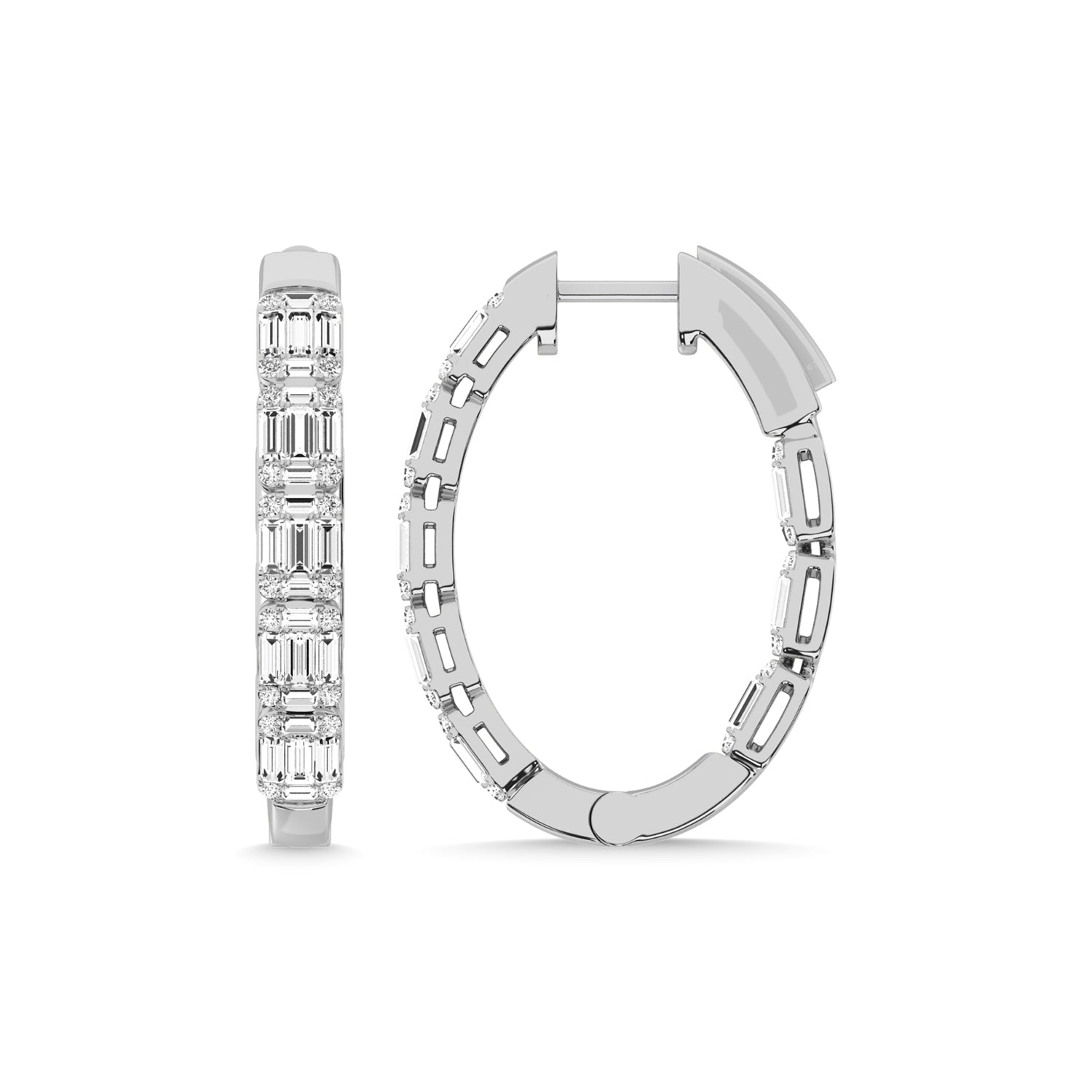 14K White Gold Diamond 2 Ct.Tw. Hoop Earrings