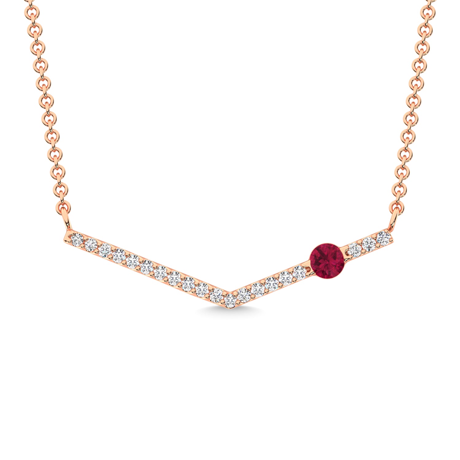 10K Rose Gold Diamond 1/5 Ct.Tw. And Ruby Necklace